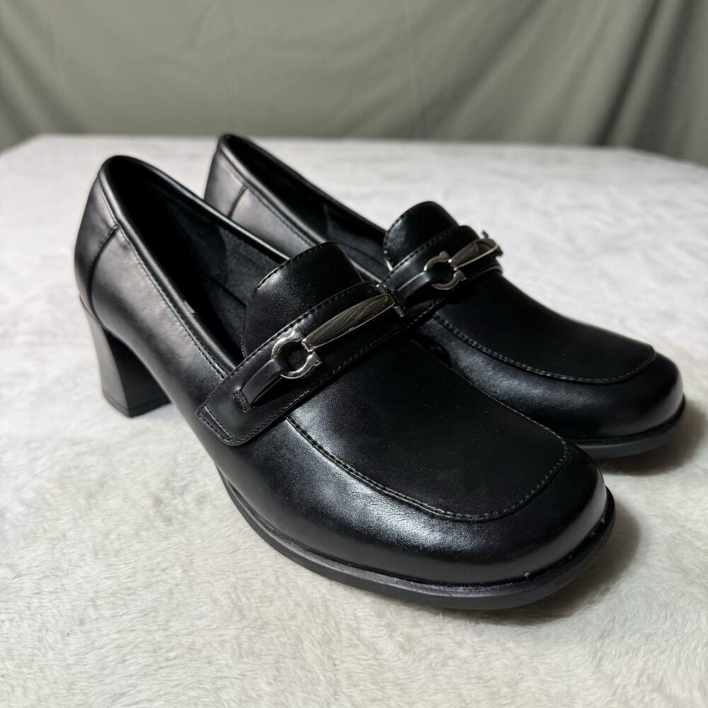 Vtg Y2K Black Chunky Heel Loafers Women's Size 8 New Silver Horsebit Goth Retro